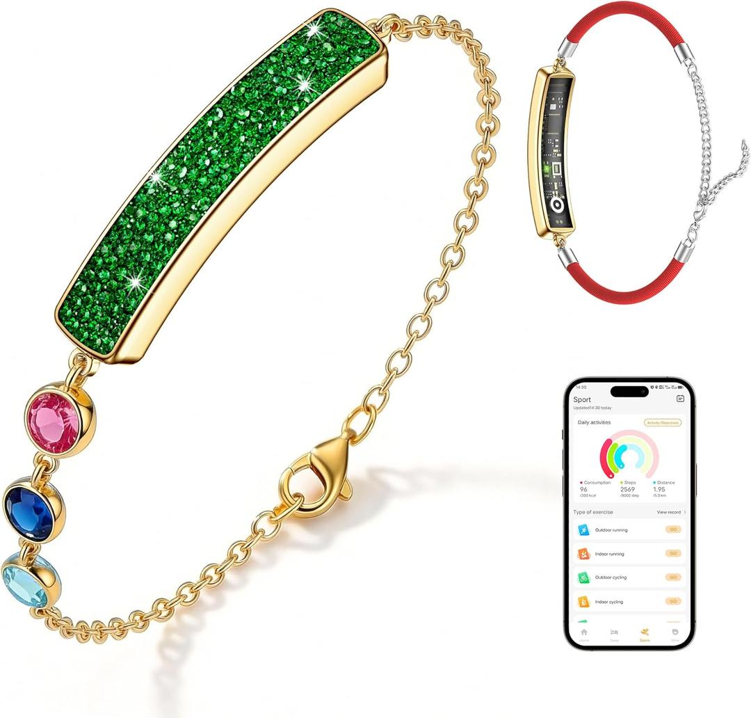 Light Luxury Smart Bracelet for Women, Crystal Birthstone Fitness Tracker with 2 Bands, All-Day Heart Rate/Sleep/Stress/HRV/Step Monitor, Elegant Wristband for Birthday