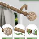 Wood Curtain Rod Adjustable, 18 to 45 Inch Boho Curtain Rods for Windows Heavy Duty Decorative Drapery Rods with Wood Grain Finial for Living Room Bedroom Kitchen Farmhouse