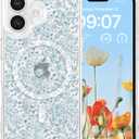 RALEAVO for iPhone 17 Case Compatible with MagSafe Clear Floral Pattern Design Cute for Girls Women Slim Magnetic Hard Back Shockproof Phone Case for iPhone 17,Blue Flowers