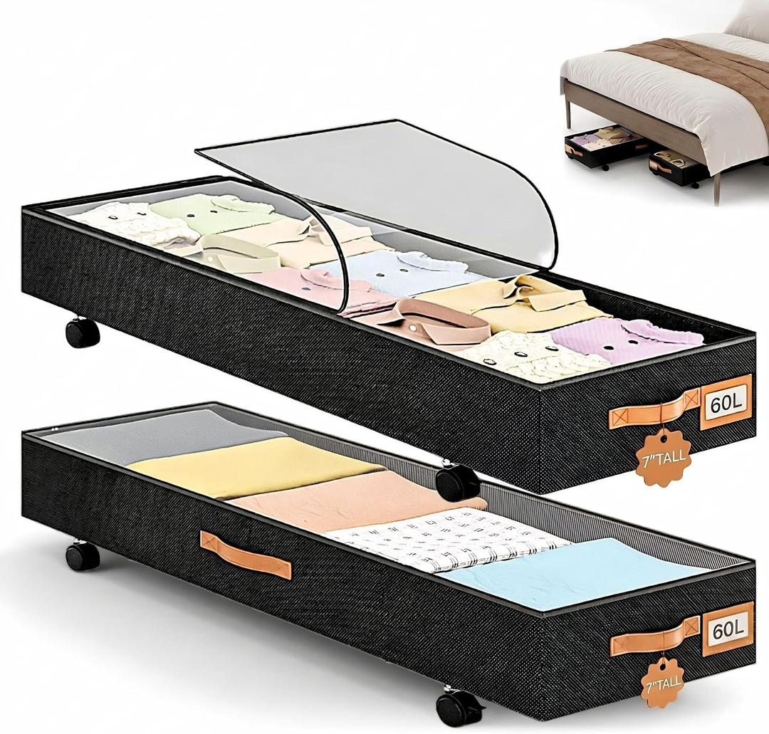 Under Bed Storage with Wheels 39inch, Extra Long Under Bed Storage Bins, Low Profile Under Bed Storage 5.5inch Height No Assemble Storage Containers, Under Bed Shoe Storage with Lids