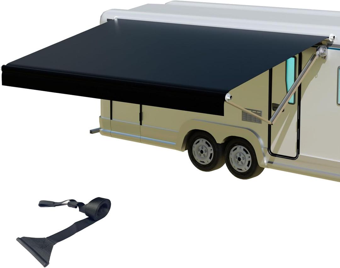 RV Awning Fabric Replacement,18.5oz Outdoor Vinyl Camper Trailer Motorized Awning Replacement for Motorhome,Heavy Duty Weatherproof RV Canopy 14'(Fabric 13'2") Black