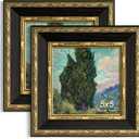 Yaetm Vintage 5x5 Picture Frame, Ornate Antique Gold 5 x 5 Square Frame with Real Glass, 1.4-inch Wide Molding, Display Photos & Art Print on Tabletop or Wall Mounting (Black/Gold, 2 Pack)