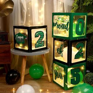 Jerify Graduation Box Decorations with Balloon and LED Light Strings Congrats 2026 Grad Party Supplies Proud of You Balloon Boxes for Class of 2025 School College Party Decor(Green)