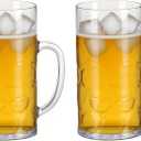 Komost 38oz Plastic Large Beer Mugs with Handle Set of 2, Reusable Beer Stein Drinking Glasses Cups for Party, Bar, Home, Hotel, Perfect for Whiskey, Juice, Cocktail Beverages