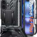 FNTCASE for iPhone 16 Plus Case: Military Grade Drop Proof Protection Mobile Cover with Kickstand | Matte Textured Rugged Shockproof TPU | Protective Sturdy Phone Case - 6.7 inch Black