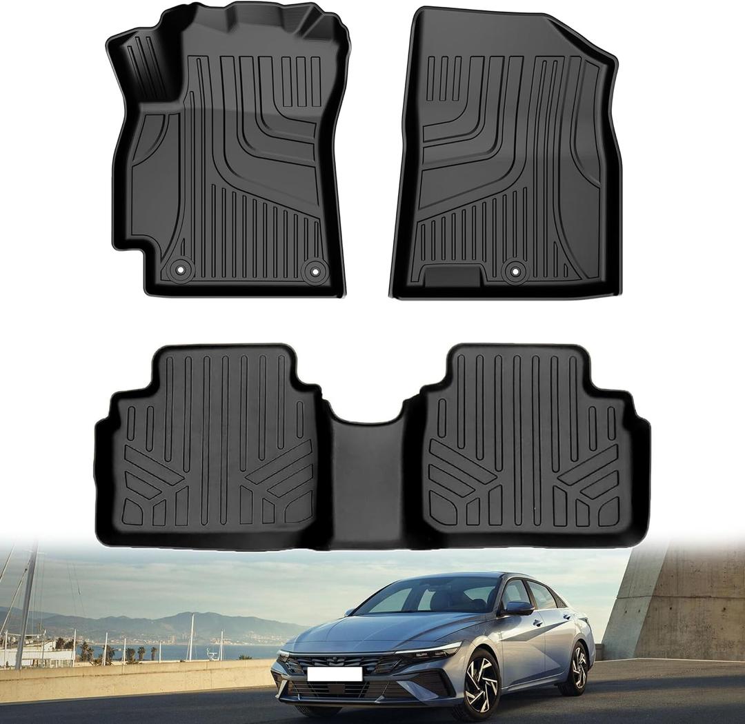 Floor Mats Compatible with Hyundai Elantra Elantra N 2021-2024 2025 (Include Hybrid),1st & 2nd Row TPE Mat All Weather Protection Floor Liners Heavy Duty Automotive Accessories