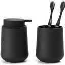 Matte Black Bathroom Accessories 2 Piece Set Plastic Soap Dispenser and Toothbrush Holder for Modern Bathroom Decor