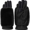Touchscreen Winter Gloves for Women: 3-in-1 Convertible Fingerless & Full, Detachable Faux Fur Cuffs, Driving (Black)