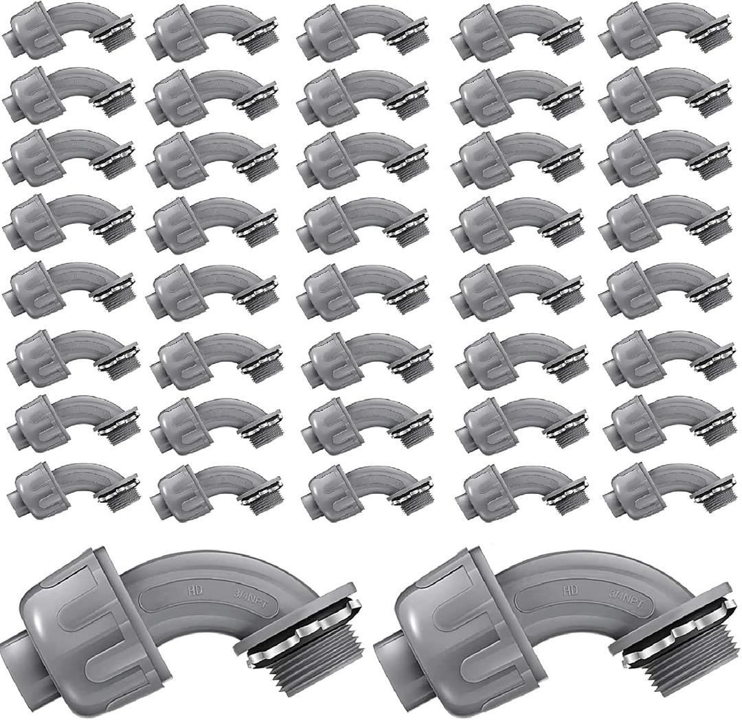 Liquid Tight Connector 3/4 Inch 90 Degree Non Metallic Flex Electrical Conduit Fittings, Electrical Conduit Connector Fitting for PVC Pipe Cable Home Kitchen (50 Pcs)