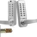 Upgrade Double Sided Keypad Door Lock with Adjustable Deadlatch 2-3/8'' and 2-3/4'', Double Sided Keyless Door Lock with Handle, Double Sided Gate Lock for Outdoor (Silvery)