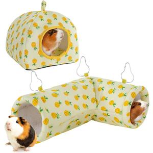 MABOZOO 2 Pack Guinea Pig Hideout, Corner Tunnel With Bed for Small Animals, Cozy House Accessories for Hamster, Rabbit, Bunny, Chinchillas (Large)