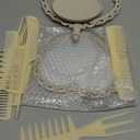 CHENGU Heart Shaped Mirror 8 Pieces Hair Styling Combs Double Sided Rotatable Dresser Heart Mirror Makeup Gifts for Girls Gift Vanity Tabletop (Creamy White)