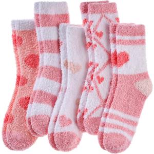 Yebing Fuzzy Socks for Women Fluffy Slipper Winter Warm Cozy Plush Sleep Heart Gift Socks (Pink)