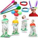 19 Pack Easter Outdoor Party Games for Kid Family, School Carnival Game 4 Bunny Potato Sack Race Bag, Egg and Spoon Relay Race, 2 3-Legged Band, 1 Ear Ring Toss Game (4 Score Rings) Easter Eggs Hunt