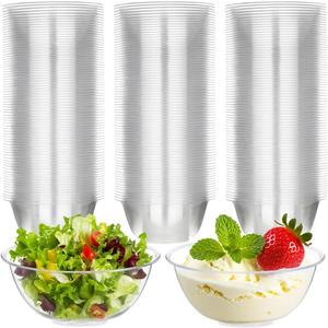 100 Pack Small Clear Plastic Bowls, 12oz Hard Disposable Salad Bowls, Disposable Bowl for Party Serving, Ice Creams, Desserts, Catering, Special Events
