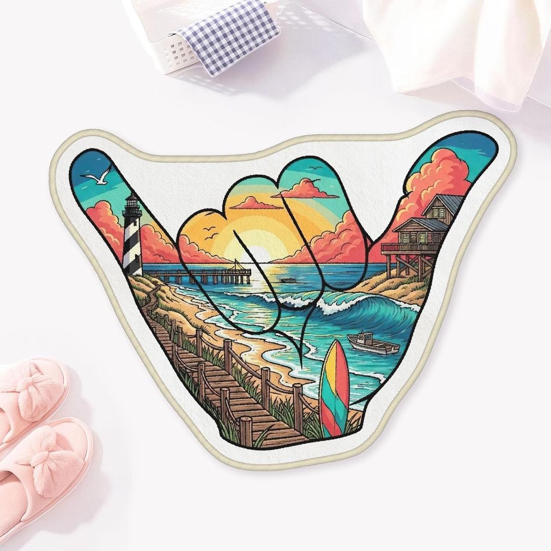 Allenjoy 30.7" x 23.5" Sunset Beach Hang Loose Hand Rug Bath Mat - Carpet for Bathroom Kitchen Living Room Decor, Non-Slip Durable Washable, Gifts for Teens Boys Girls Fans Daughter