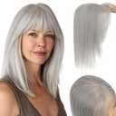 TESS Hair Toppers for Women Hair Pieces for Women with Thinning Hair Clip in Handmade Lace Base 3 Clips, 3.2  4.5 Inch, 10 Inch, Grey