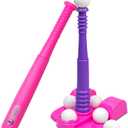 T Ball Stand for Girls 3-5, 5-8. Baseball Set Includes 6 Large Balls, an Adjustable Tball Batting Tee, and a Storage Net. Kids Bat and Ball, T-Ball Sets for Kids