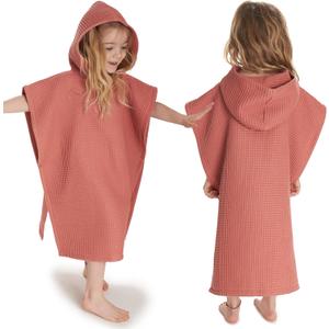ZICOTO Soft Hooded Beach Towel for Kids - Cute Towel for Babies and Toddler Made of Waffle Cotton - Perfect Lightweight and Absorbent for Bath, Beach, Pool (Medium (3-6 yrs), Terracotta)