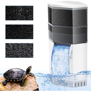 AquaMiracle Turtle Tank Filter 225GPH 3-Stage Super Quiet Low Water Level Filter for 10-40 Gallon Water, Waterfall Reptile Filter for Turtle Habitats & Terrariums