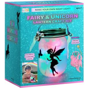 NUMI'SMILE Unicorn & Fairy Lantern Night Light Jar Craft Kit, DIY Arts and Crafts for Girls Ages 3 4 5 6 7 8-12 Years, Unicorn Toys Fairy Gift for Little Girls