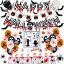 82 Pack Halloween Party Decorations Set - Halloween Banner, Hanging Swirl, Halloween Balloons, Bloody Tablecover, Window Clings with 3D Bat Wall Decal Perfect for Outdoor Indoor Halloween Decorations