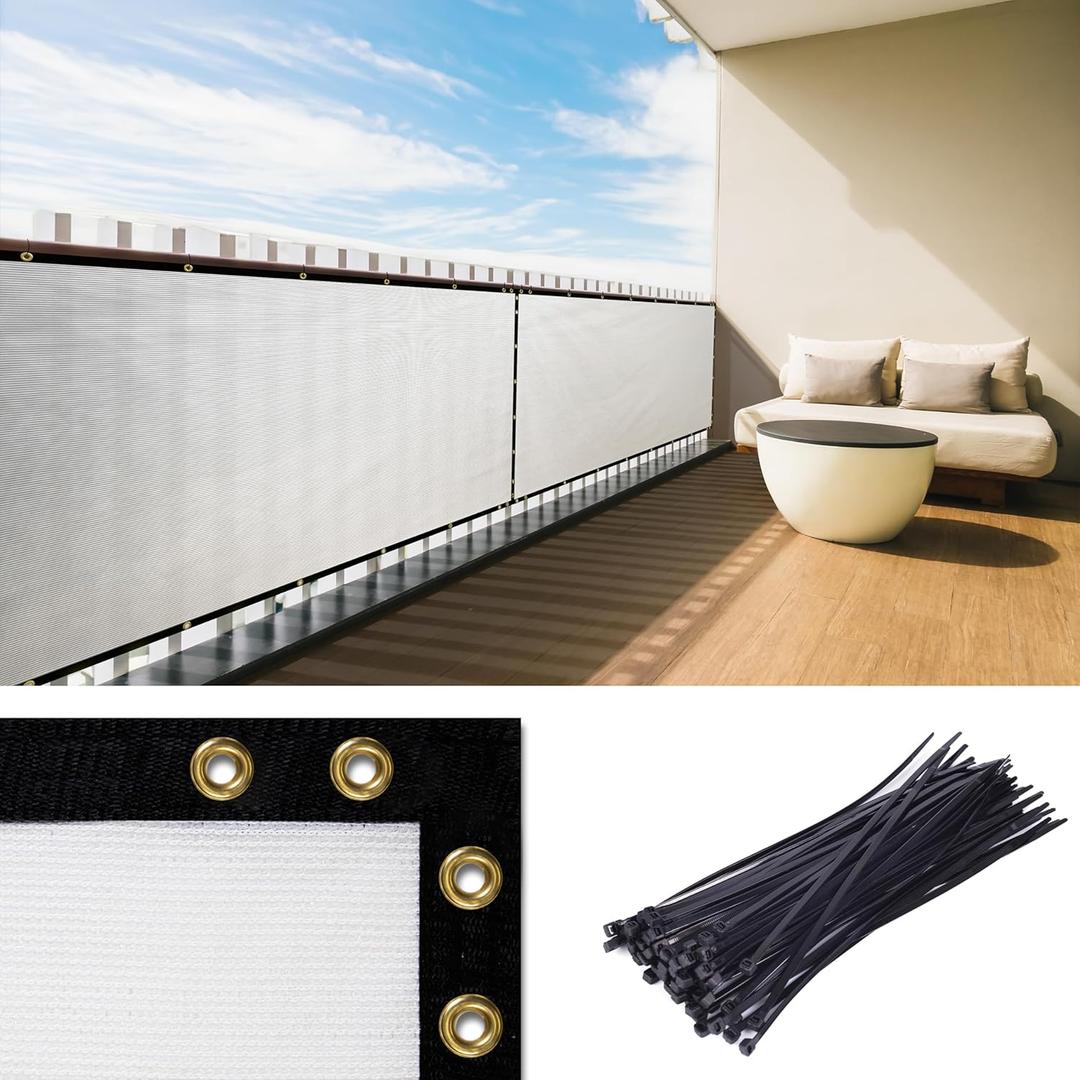 Royal Shade 3' x 10' White Balcony Privacy Screen Apartment Above Railing Porch Patio Fence Windscreen Cover Netting Mesh Fabric Cloth - Cable Zip Ties Included (We Make Custom Size)