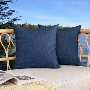 Kevin Textile Pack of 2 Decorative Outdoor Waterproof Throw Pillow Covers Checkered Pillowcases Classic Cushion Cases for Patio Couch Bench 16 x 16 Inch Blue