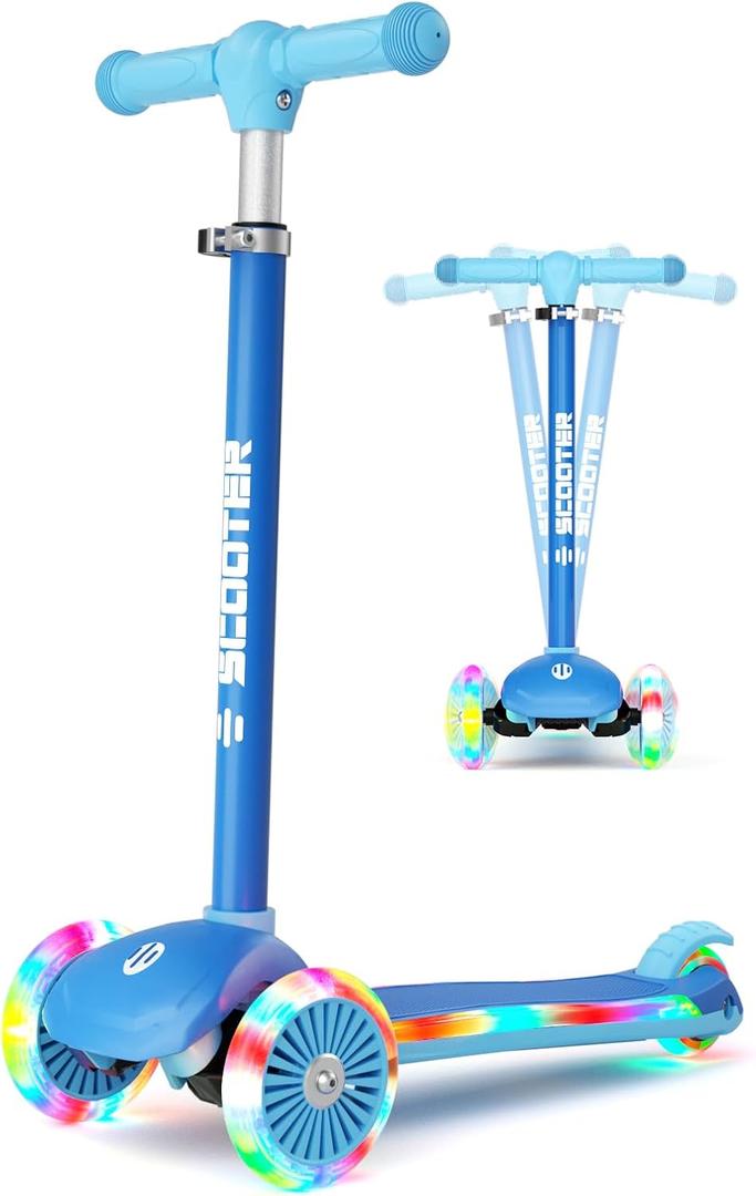 KORIMEFA Scooter for Kids Ages 3-8 with Light-Up Wheels & Deck, 3-Wheel Toddler Scooter with Adjustable Height, Anti-Slip Deck, Lean-to-Steer