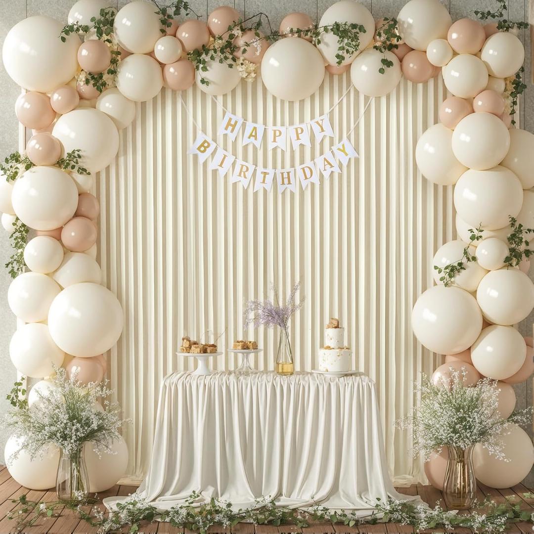 10ft x 10ft Beige Backdrop Curtain for Baby Shower Wrinkle Free Backdrop Drapes Panels for Parties Wedding Bridal Shower Birthday Photo Photography Polyester Fabric Background Decoration