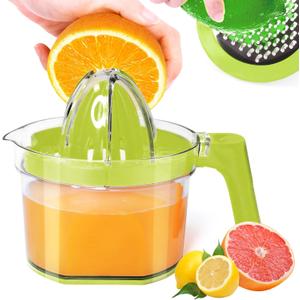 Lemon Squeezer, ChefVille Multifunctional Citrus Hand Juicer, Lemon Lime Squeezer with Detachable Comfortable Grip Handle, 16.9oz Capacity Orange Juicer with Built-in Measuring Cup and Grater (GREEN)
