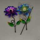 Metal Flowers for Outside, 2 Pack 25'' Flower Decorative Garden Stakes for Spring Yard Decor, Flower Yard Art for Porch Fence Landscape Pot Patio Decor (Purple & Blue)