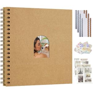 Vienrose DIY Scrapbook with Arch Window Photo Album 40 Blank Kraft Paper Scarp Book Album 8 x 8 Inch Memory Book for Birthday, Wedding, Family, Khaki