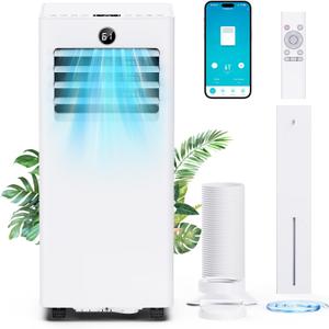 Portable Air Conditioners, 8000 BTU Quiet Air Conditioner with WiFi/App Control, 24H Timer, Dehumidifier, Fan, Cooling, Sleep Modes 4-in-1 AC Unit for Room with Window Kit, for Bedroom/Office, White