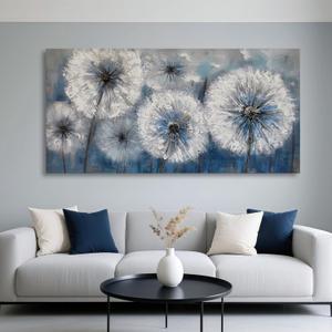 Large Dandelion Painting Wall Art Decor Canvas Print Picture for Living Room White Flower Flora Plant Home Bedroom Decoration Modern Framed Artwork (48"L x 24"W)