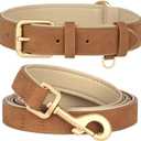 Beirui Soft Padded PU Leather Dog Collar and Leash Set, Durable Dog Leash and Collar Set with Metal Buckle, Breathable Pet Collars with 4FT Leash for Large Dogs(Brown, Neck 16-21")