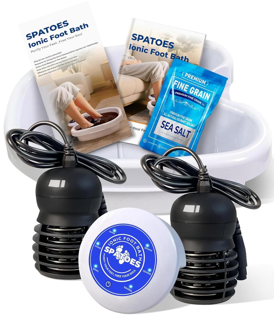 Ionic Foot Detox Machine 3.0, Foot Spa at Home detox, Ion Detox Foot Bath Cleanse Machine to Remove Toxins -2 Arrays, 15 Disposable Foot Bath Liners, Detox Sea Salt, Upgraded Durable Basin