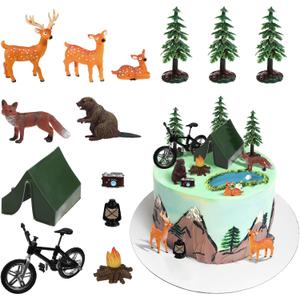 RAYNAG 13 Pieces Camping Cake Topper Camping Birthday Decorations Camping Cake Decorations Set Camping Themed Party Decorations for Forest Woodland Camping Theme Kids Happy Birthday Cake Decorations
