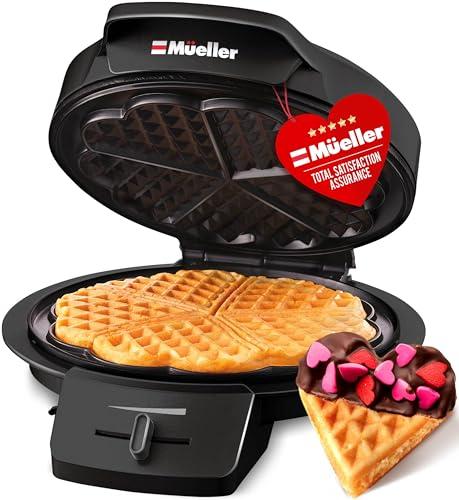 Mueller Heart 5 Waffle Maker, Waffle Iron, Adjustable Browning Control & Nonstick, Cool Touch Handle, Easy to Clean, Small Kitchen Appliances