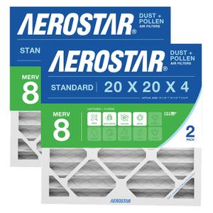 Aerostar 20x20x4 MERV 8 Air Filter 2 Pack, HVAC Pleated A/C Furnace Filters, Electrostatic MPR 600 & FPR 5, Made in USA