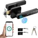Smart Door Knob with Key & Keypad, Bluetooth Keyless Entry, Biometric Fingerprint Door Lock - Privacy & Passage Doorknob Functions for Home, Bedroom, Office, and Apartment (Black197)