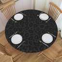 Black Leopard Tablecloth with Elastic Edge, Round Table Cover Washable Reusable Table Cloths for Kitchen Dining Party, Medium (Fits 45-50 in)