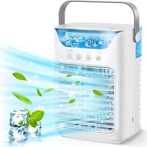 Portable Air Conditioners, Cooling Air Conditioner fan with 3 Wind Speeds 7 LED Night Light 2 spray modes, Small Air Cooler with Water Tank for Room Office Desk Outdoor Camping
