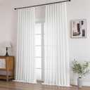 Off White Pinch Pleated Sheer Sliding Glass Door Curtains, Rustic Linen Look Light Filtering Curtains & Drapes 84 Inches Long, Textured Modern Farmhouse Ceiling Window Curtain Panels