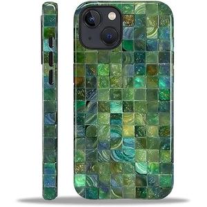 Case for iPhone 15 Pro Case,Green Toned Glass Mosaic Patten Design - Hybrid Dual Protection Silicone + Hard PC Shockproof Full Body Cover Slim Anti-Scratch Protective Case for Men Women