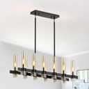 12-Light Modern Farmhouse Black Chandeliers for Dining Room,40"Large Linear Pendant Light Fixtures,Adjustable Height Hanging Kitchen Island Chandelier Over Table,Clear Glass Shade Light Fixture