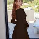 BEAGIMEG Women's Sexy Bodycon Long Sleeves A-line Sweetheart Neck Ruched Club Party Mini Dress (Brown)