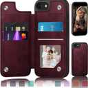 DJDUCK Designed for iPhone 7/8/SE2020/SE2022 Case Wallet with Card Holder, [Magnetic Clasp Cover] [RFID Blocking Leather Protection] Shockproof Women Men Cases 4.7 Inch for Apple 7/8/SE2/SE3, Wine Red