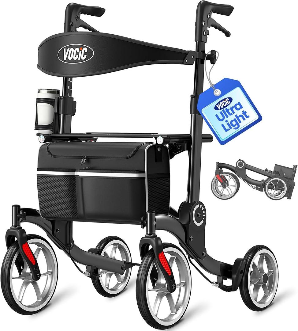 VOCIC Z36 Walker for Seniors with Seat, 15lbs Ultralight
Ultra-Compact Aluminum Rollator Walker, Supports 300LBS, Indoor & Outdoor Use for Elderly, Black
