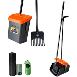 46" Pooper Scooper Swivel Bin & Rake for Large Small Dogs with Bag Attachment, Long Handle Poop Scooper with Lid for Yard (Orange)